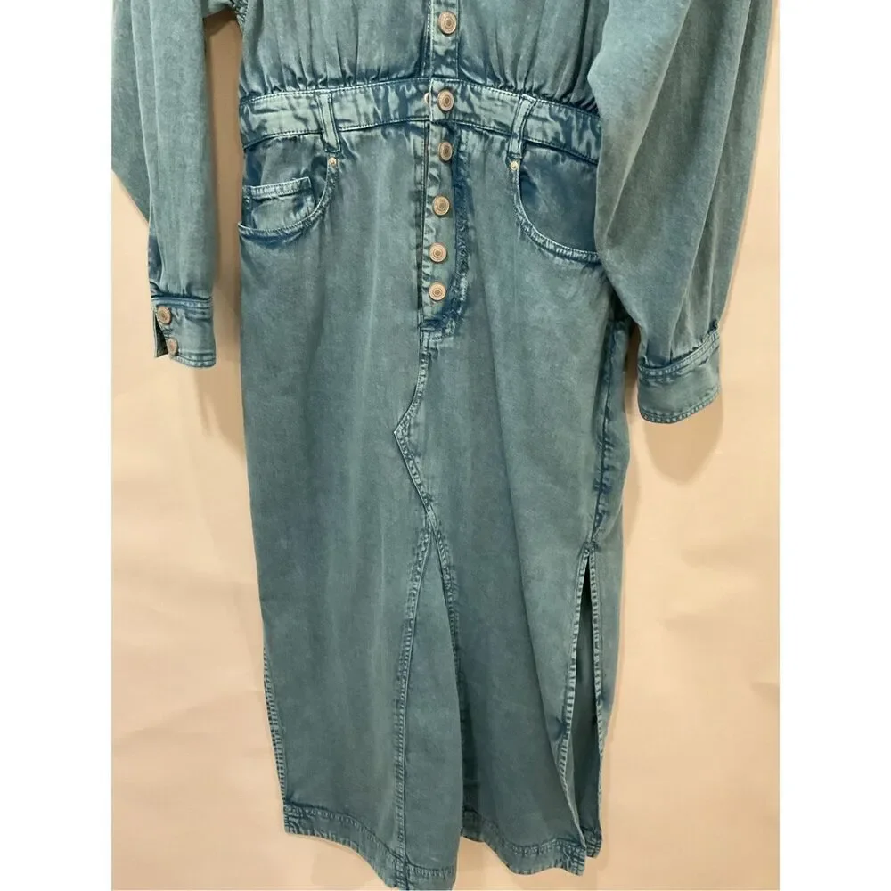 Free People Women's Blue Denim Mad Love Midi Dress Size Small
